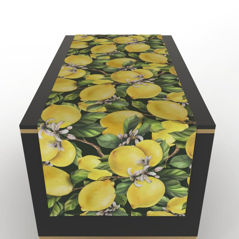 مفرش طاولة يشبه القطن باللون الليموني، قطعة مركزية زخرفية باللون الأصفر الزاهي، 35×140 سم، مثالي لإضافة لمسة مبهجة ومشمسة إلى طاولة الطعام الصيفية أو ديكور المطبخ