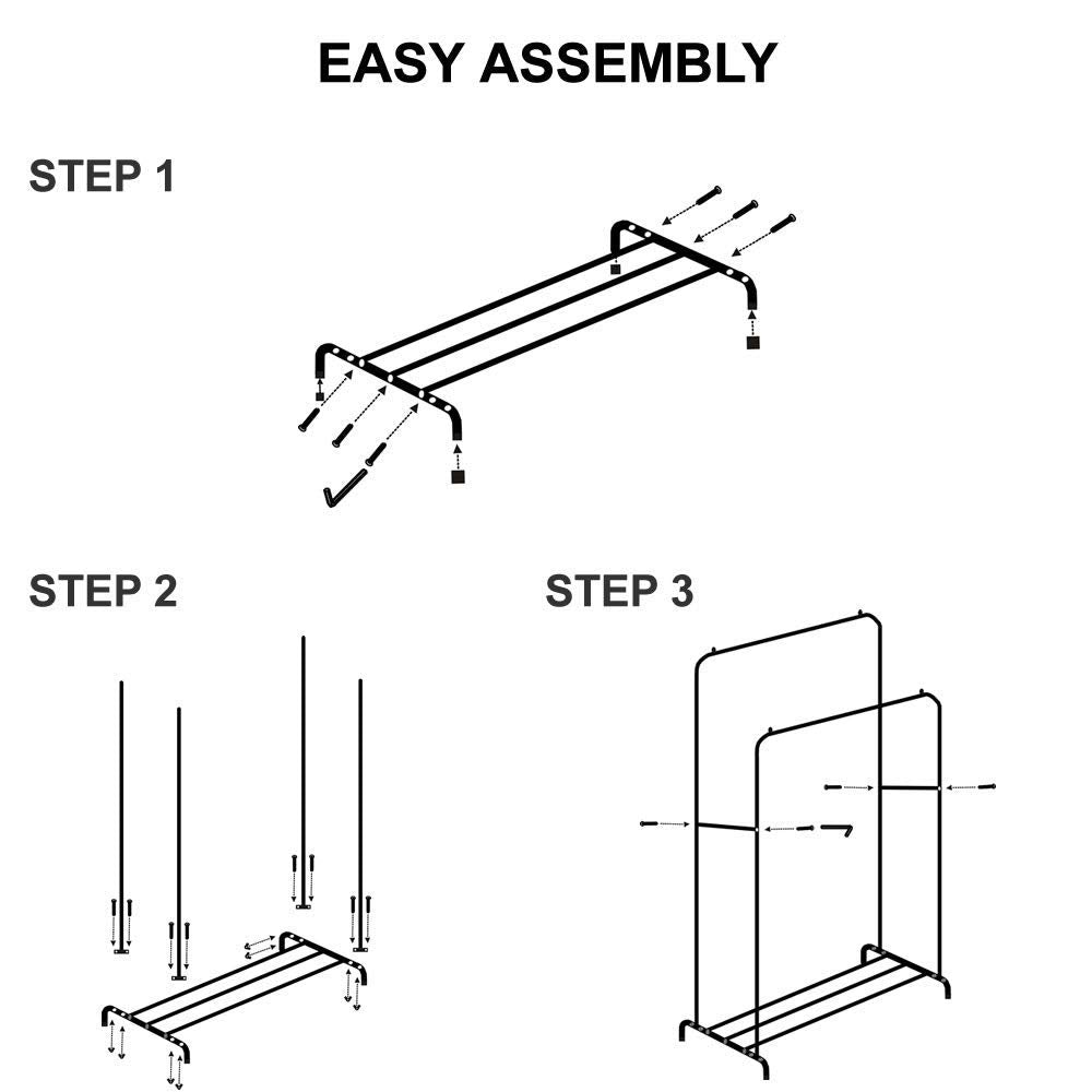 U-HOOME Clothes Rack, Clothing Garment Rack Metal Double Rail Hanging Clothes 2-Tier Storage Shelf for Boxes Shoes Boots Commercial Grade Multi-Purpose Entryway Shelving Unit for Home Office Bedroom