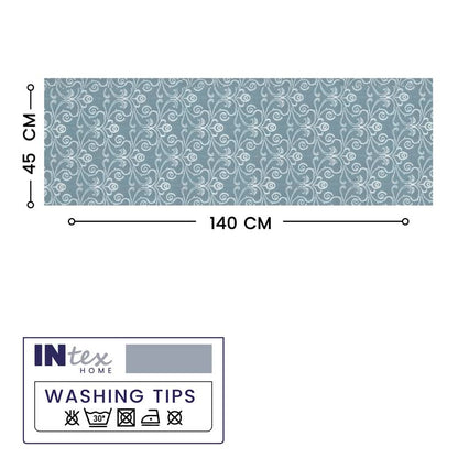 INtex Home Linen-Look Table Runner, Meadow Breeze Printed Floral Design, Wrinkle-Resistant Fabric for Dining Occasions Events and Daily Use, Decorative 1 Piece - 45 x 140 cm - Petrol Blue