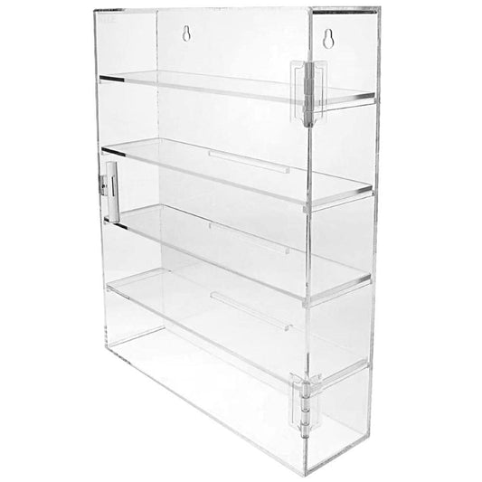 5 Tier Acrylic Display Case with Door – 27.4 x 35.6 cm Wall Mount or Countertop Cabinet, Removable Shelves for Shot Glasses, Minifigures, and Collectibles, Mirrored Back