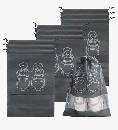 2 Gray Travel Shoe Bag, Waterproof Dustproof, Transparent Slot and Drawstring for Gym and Travel Use 2 Gray Travel Shoe Bag, Waterproof Dustproof, Clear Window and Drawstring for Gym and Travel.