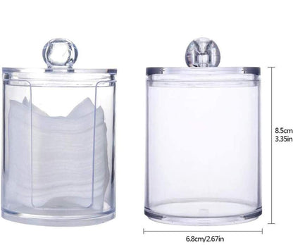 2 in 1 Clear Acrylic Cotton Swabs Holder Makeup Pads Container Makeup Organizer with Lid Cosmetic Jars Bathroom Storage Dispenser Case for Cotton Pads Swabs Q-Tips