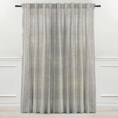 INtex CURTAINS HOUSE Linen Curtains for Living Room, Semi-Sheer Light-Filtering Drapes with White Stripes, Natural Fabric, 2 Hanging Options, 1 Piece - Off-White - 200W x 230L CM