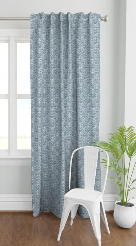 INtex Home Linen Curtain Panel, Meadow Breeze Printed Light-Filtering Fabric with Back Tab Hanging, Elegant Rustic Style for Living Bedroom or Dining Room, 1 Pc - 135 x 230 - Petrol Blue