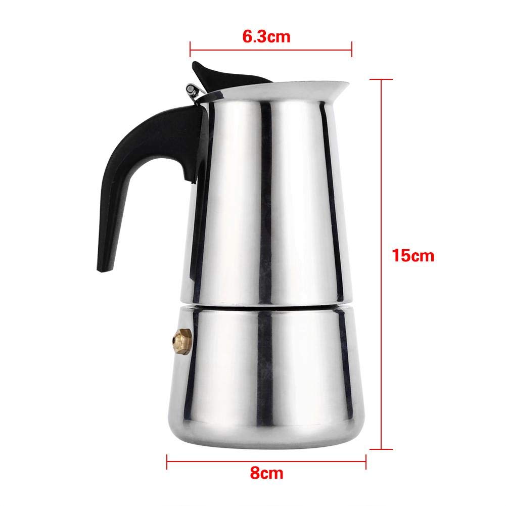 Stainless Steel Coffee Maker, 100ml/200ml/300ml/450ml Moka Pot Espresso Coffee Maker Stove for Office Use(100ml), Silver
