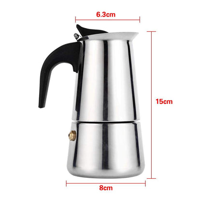 Dioche Stainless Steel Coffee Maker, 100ml/200ml/300ml/450ml Moka Pot Espresso Coffee Maker Stove for Home Office Use(100ml), Silver