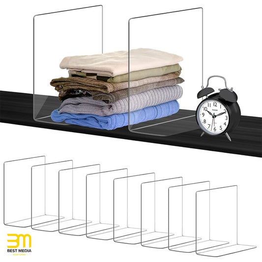 Clear Acrylic Shelf Dividers for Closet Organization 8 Pack, Heavy-Duty, Adjustable Separators for Clothing, Purses & Linens, for Bedroom & Wardrobe