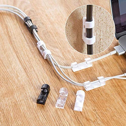 Cable Clips Organizer - 20 pcs - Self-Adhesive Drop Wire Holder Cord Management-Clear