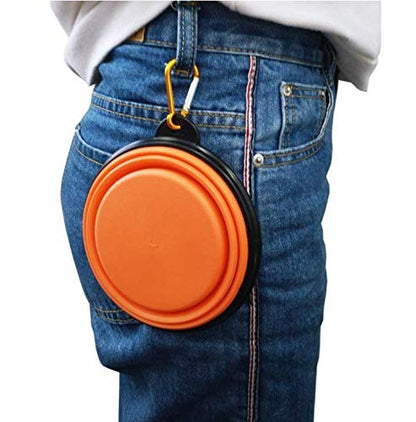 Collapsible Dog Bowl, Collapsable Pet Travel Bowls for Cats Dogs, Food Grade Silicone Dog Dishes, Portable Pet Feeding Watering Dish for Walking Hiking Camping Including Carabiners orange