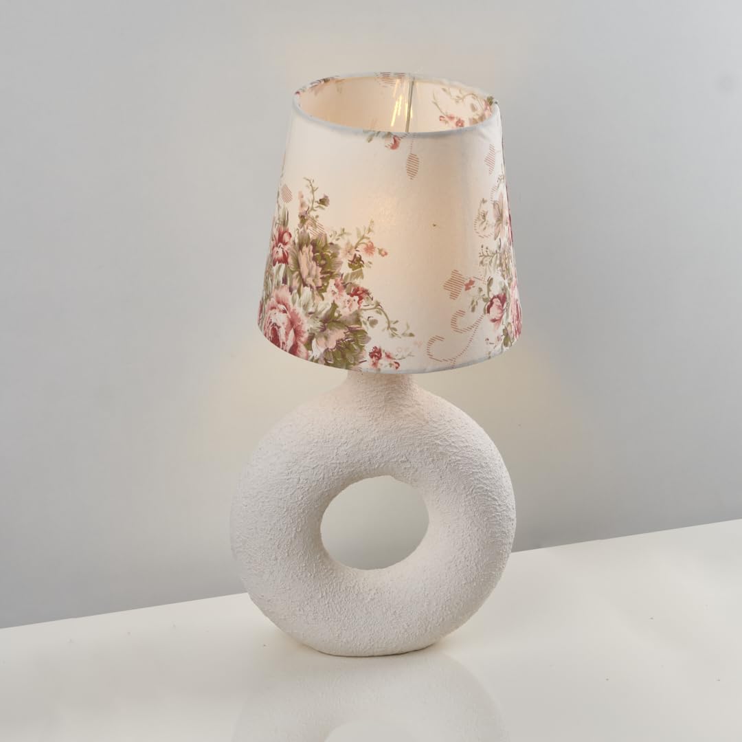 أباجورة ديكور بشكل دونات قاعدة فايبر جلاس وشابوه مطبوع بنقشه الورد Darna modern lampshade from nagafa shop G-DW-FW-1