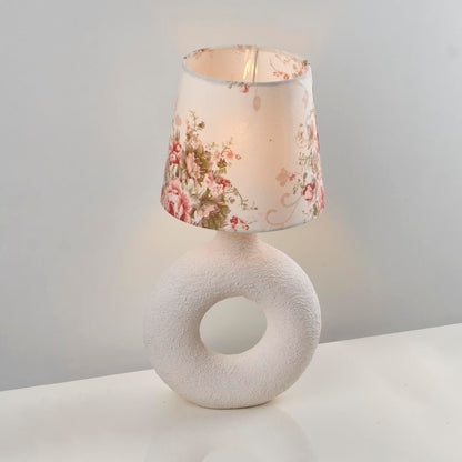 أباجورة ديكور بشكل دونات قاعدة فايبر جلاس وشابوه مطبوع بنقشه الورد Darna modern lampshade from nagafa shop G-DW-FW-1