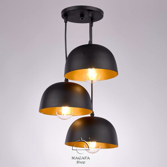 Nagafa Shop, Black, Aluminum 3 Bulb Helmet Modern Pendant Light,