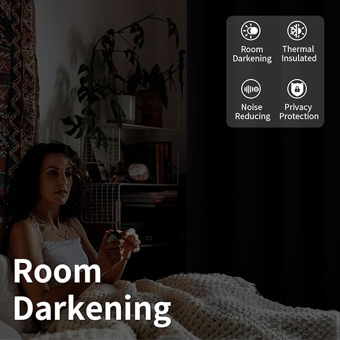 INtex CURTAINS HOUSE Blackout Curtains - Soft Peachy Texture Thermal Insulating Curtains-Silver Steel Grommets Blackout For Living Rooms And Bedrooms - Single Panel 135W X 230L CM Black