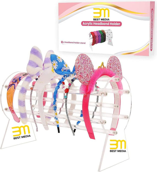 Clear Acrylic Headband Holder and Display Stand, Modern Organizer Rack for Hairbands, Scrunchies, and Watches, Stylish Vanity and Closet Accessory for Girls and Women