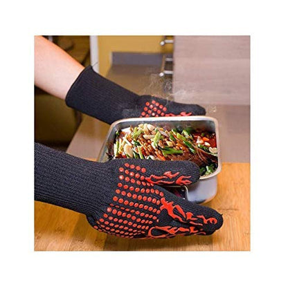 1 Pair Barbecue Tools BBQ Mitts Oven Mitts Gloves BBQ Grilling Cooking Gloves Extreme Heat Resistant Gloves Long For Extra Forearm Protection Red Silicone Insulated