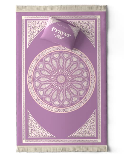 Velvet Prayer Mat in Pastel Purple, 68x117 cm, a soft and luxurious rug with a beautiful dome design, providing a comfortable and aesthetically pleasing space for prayer
