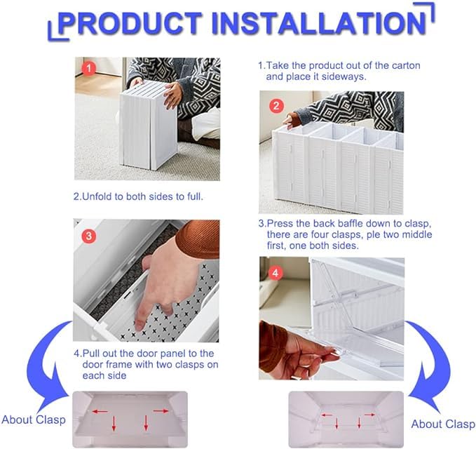 TAPIT Foldable Shoe Box Foldable Shoe Rack with Clear Door for Entryway Collapsible Storage Box Plastic Shoe Storage Cabinet Organizer Free Standing Shoes Container Dustproof (B-Foldable 6 Tiers)