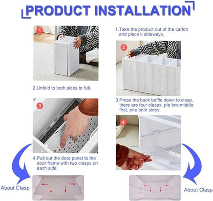 Foldable Shoe Box Foldable Shoe Rack with Clear Door for Entryway Collapsible Storage Box Plastic Shoe Storage Cabinet Organizer Free Standing Shoes Container Dustproof (B-Foldable 6 Tiers)