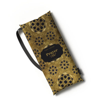 Exquisite Velvet Padded Prayer Rug in Gold and Black, 68x117 cm, a beautifully designed soft mat with thick padding for a comfortable and luxurious prayer experience every day