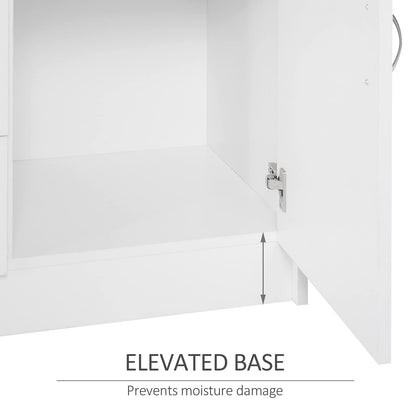 Sideboard in White, Storage Cabinet with 2 Doors and 4 Drawers, Free Standing Cupboard, Chest Organizer for Kitchen, Living Room, or Bedroom, Modern Credenza