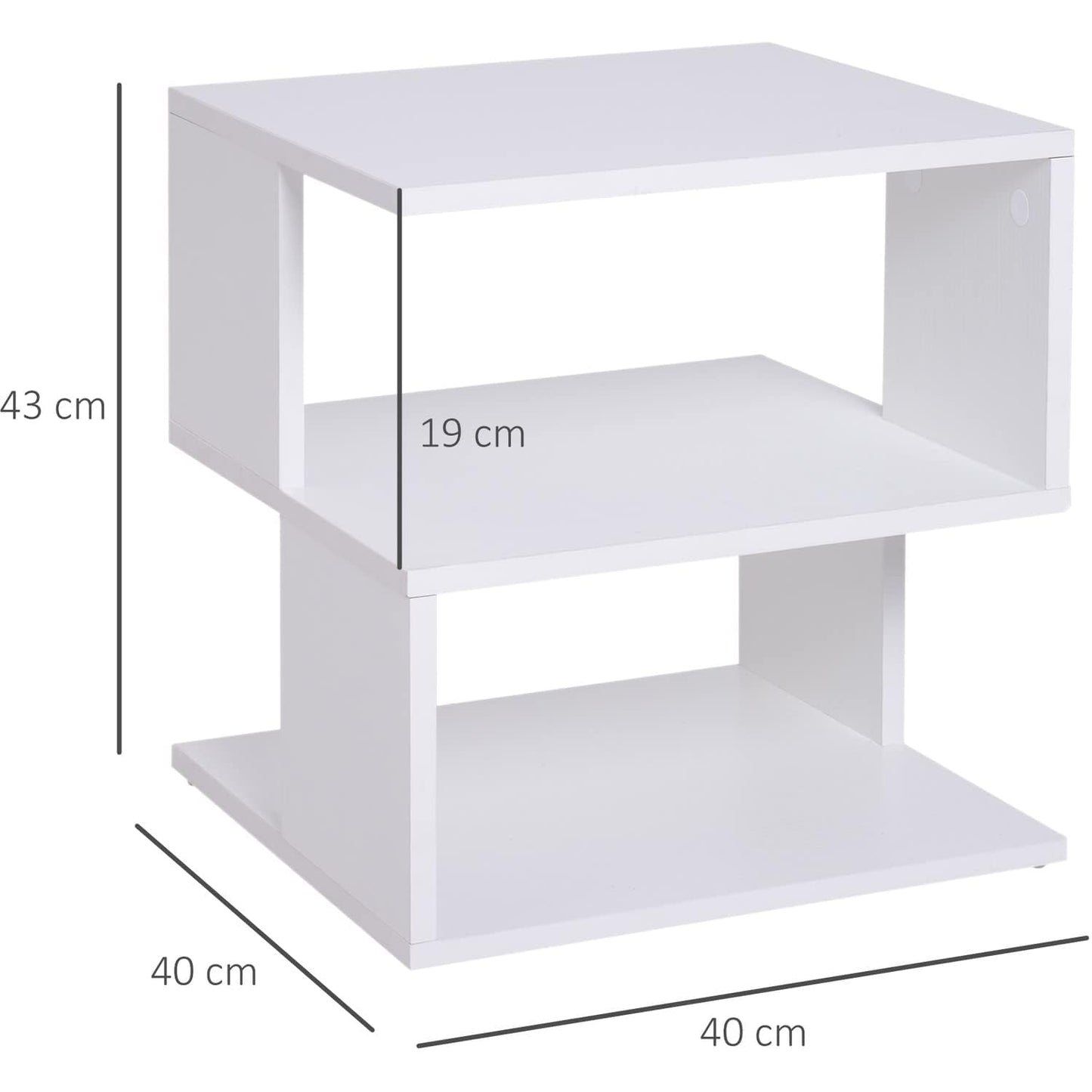 Modern Square 2-Tier Wooden Side Table in White, 40x43x40cm, End Table with Lower Shelf for Living Room, Compact Nightstand for Bedroom, Minimalist Design