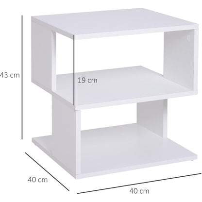 Modern Square 2-Tier Wooden Side Table in White, 40x43x40cm, End Table with Lower Shelf for Living Room, Compact Nightstand for Bedroom, Minimalist Design