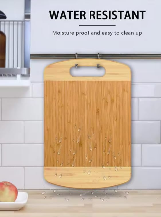OXMEZA Wooden Cutting Boards for Kichen Cutting Board Double Sided Bamboo Cutting Board for Chopping Vegetables, Fruits, Cheese, Knife Friendly Serving Tray (Wood Handle - 30X 20X 1.8 CM)