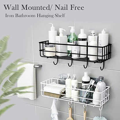 BR BLUEROCKS - BECAUSE QUALITY MATTERS Bathroom Rack Bathroom Shelves Kitchen Storage – Self Adhesive Bathroom Shelf and Shampoo Holder with 4 Hook Adhesive Shower Caddy Metal Shelf (Pack of 2)