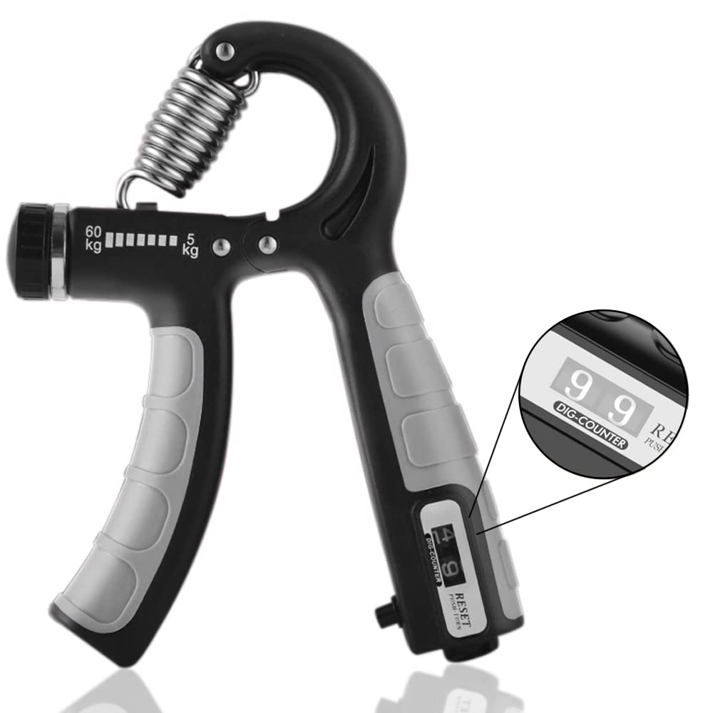 VIKKI Hand Grips Strengthener, 5-60 kg Adjustable Grips Strengthener Exerciser with Monitor, Power Trainer Gripper for Strong Wrists, Fingers, Forearm, Hands, Recovery for Athletes.