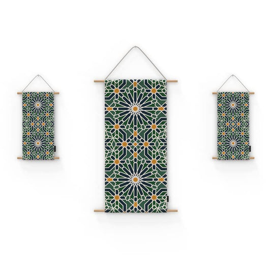 Adden 3-Piece Fabric Poster Set, a Wall Art Decor Kit with 1 Large (90x44 cm) and 2 Small (42x22 cm) Panels, Multicolor, an Islamic Garden Design for Living Room or Bedroom Decor