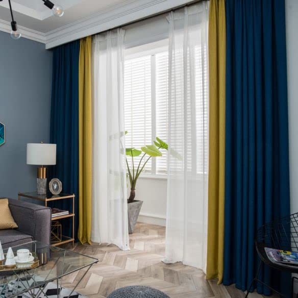 INtex CURTAINS HOUSE Velvet Sabia Modern Design Curtain – Two colors With Tie-backs - 2 Piece - Basic Tape Design 400W X 230L CM Gray*Yellow