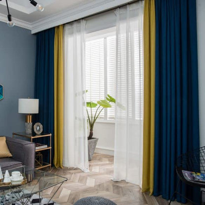 INtex CURTAINS HOUSE Velvet Sabia Modern Design Curtain – Two colors With Tie-backs - 2 Piece - Basic Tape Design 400W X 230L CM Gray*Yellow