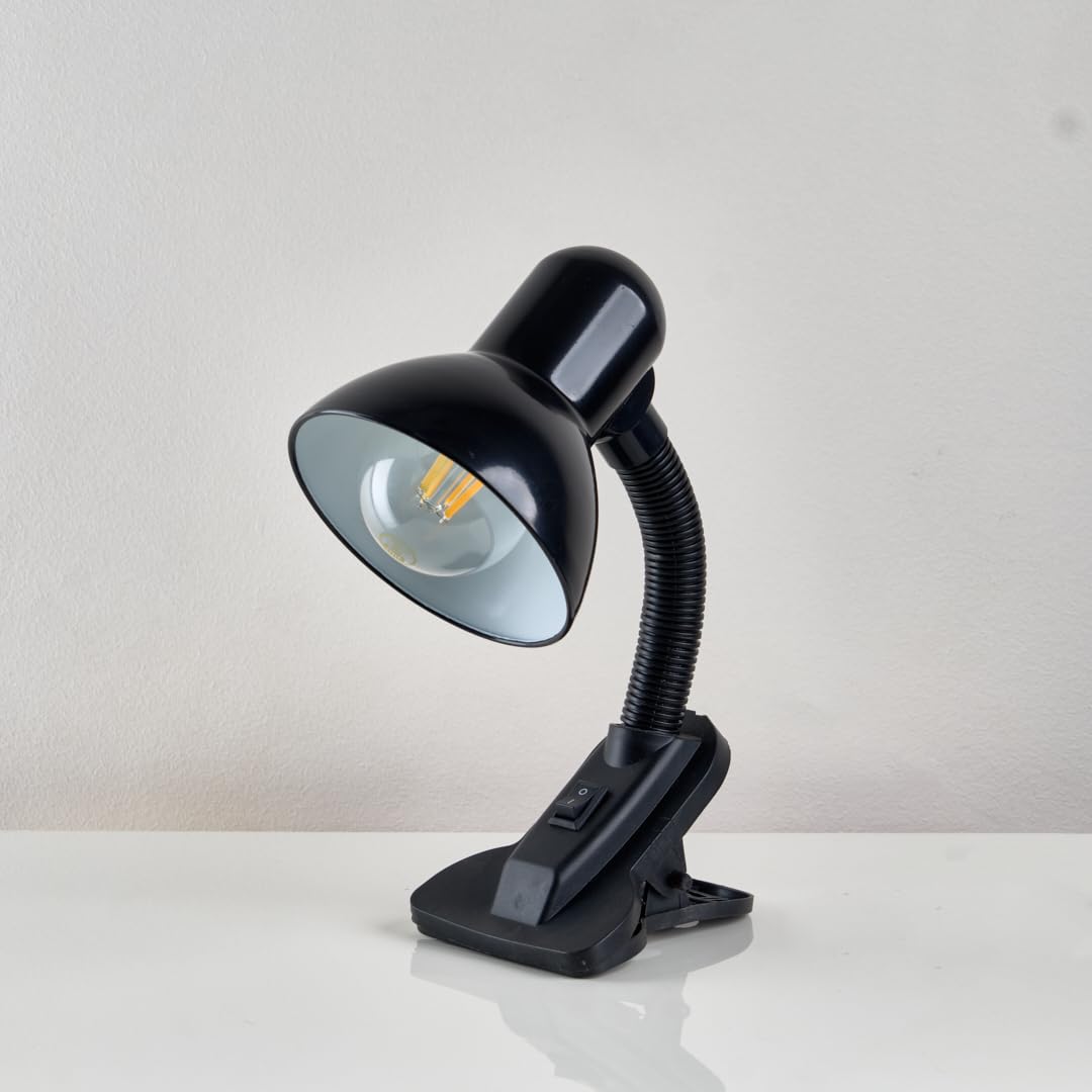 Desk Lamp with Clips – Addressable LED Lighting – Flexible Arm – Elegant Color – Suitable for Study, Reading, Work (Black)