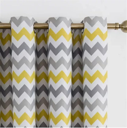 INtex CURTAINS HOUSE Luxury velvet curtains - Modern design - Stripped Zigzag - steel Grommets - 1 piece Yellow * Grey 145W X 240L CM