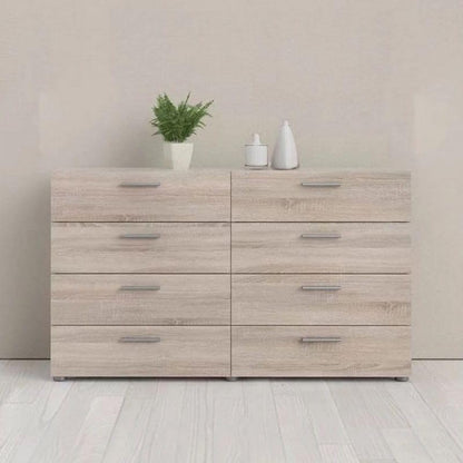 Tall Chest of 8 Drawers, Manufactured Wood Bedroom Organizer with Modern Silver Handles, Vertical Storage Unit in a Stylish Beige Finish, Ideal for Maximizing Room Space