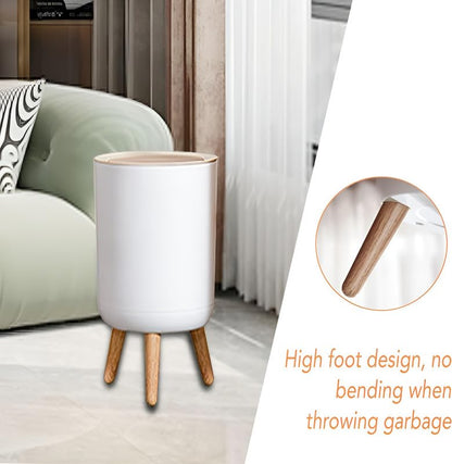 Trash Can with Press Top Lid - Nordic Modern Garbage Bin for Kitchen, Bathroom, Bedroom, Office, Outdoor - Dog Proof Waste Basket, 1.8 Gallon/7L Plastic Trash Bin