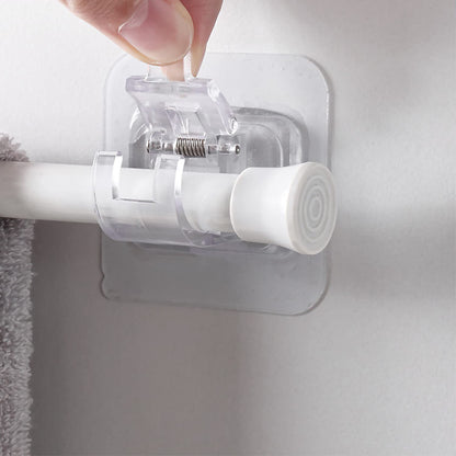 Sankoly No Drill Curtain Rod Brackets 4 Pcs Curtain Rod Holder Self-Adhesive Curtain Rod Mount Adjustable Curtain Rod Hooks Nail Free Curtain Hangers for Bathroom, Bedroom, Hotel, Clear