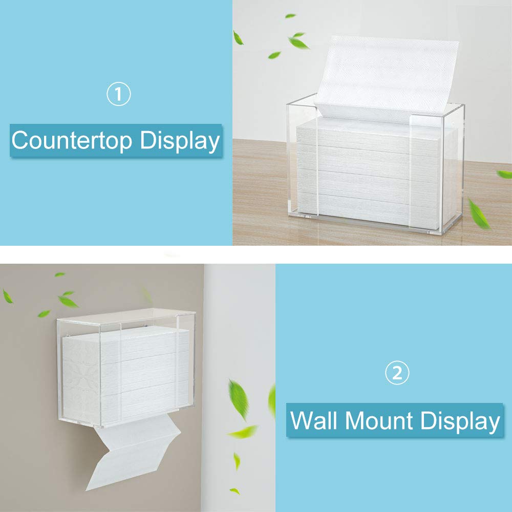 Acrylic Wall Mounted Paper Hand Towel Dispenser, Folded Towel Holder for Kitchen, Bathroom, Countertop and Restaurant Use, Desktop or Wall Mounted Clear Dispenser for Easy Access, Clear