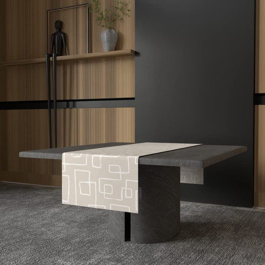 Haven 1 Canvas Table Runner in Beige & Blue, a 35x140 cm Durable Decorative Centerpiece with a Calming and Subtle Geometric Design, ideal for a Minimalist and Modern Dining Table