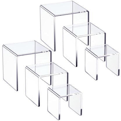 2 Sets of Clear Acrylic Display Risers, 3-Tier Stand Showcases for Dessert Tables, Jewelry Displays, Collectibles, Retail Counters, Sturdy Transparent Presentation, Clear