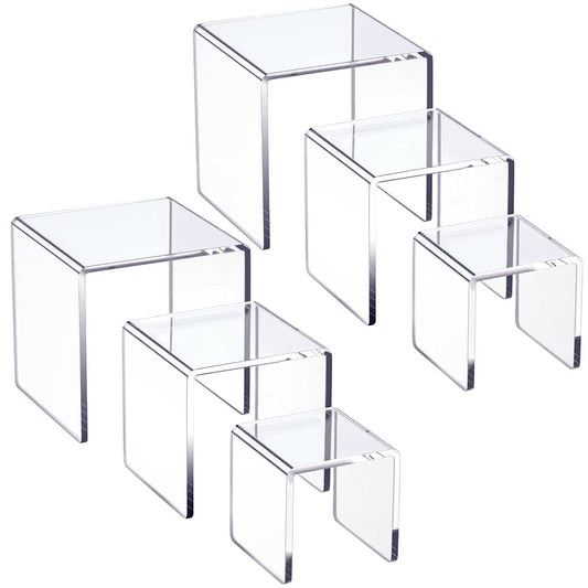 2 Sets of Clear Acrylic Display Risers, 3-Tier Stand Showcases for Dessert Tables, Jewelry Displays, Collectibles, Retail Counters, Sturdy Transparent Presentation, Clear