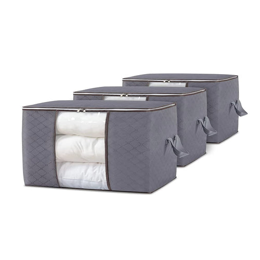 Z Zeba EXPRESS Storage Box Basket Bins Closet Bags Drawers Container Holder Organizer Shelf 3PCS (MEDIUM, CSB-GREY)