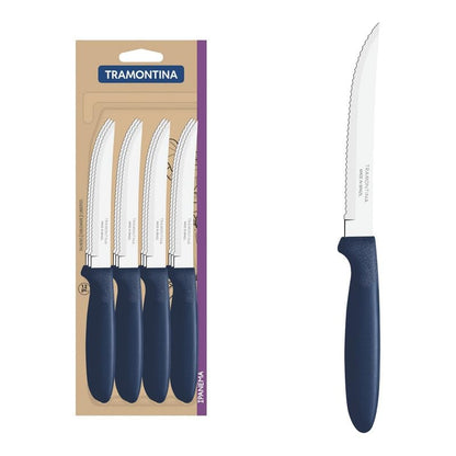 Ipanema 12-Piece Stainless Steel Steak Knife Set, Sharp Serrated Blades, Durable Blue Polypropylene Handles, Rust-Resistant, Perfect for Home and Outdoor Dining