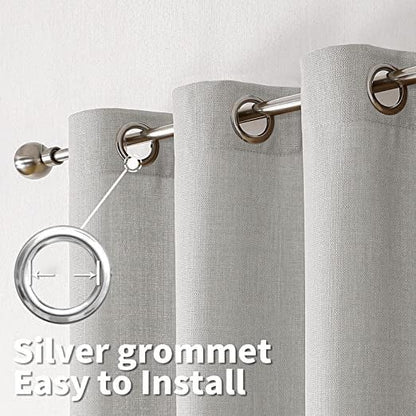 INtex CURTAINS Natural Linen Curtains -Semi Transparent Sheer -Soft And Durable Fabric -For Living Rooms And Bedroom Steel Grommets -Two Pieces 145W x 180L CM Light Grey