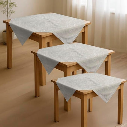 Tablecloth Set, Semi-Transparent Linen Fabric, Square Design, Lightweight and Wrinkle-Resistant, 80×80 CM Each, Set of 3, Off-White, Elegant Table Covers for Dining and Kitchen
