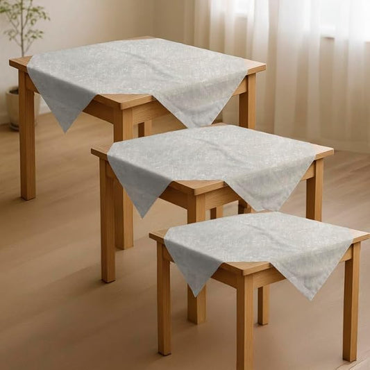 Tablecloth Set, Semi-Transparent Linen Fabric, Square Design, Lightweight and Wrinkle-Resistant, 80×80 CM Each, Set of 3, Off-White, Elegant Table Covers for Dining and Kitchen