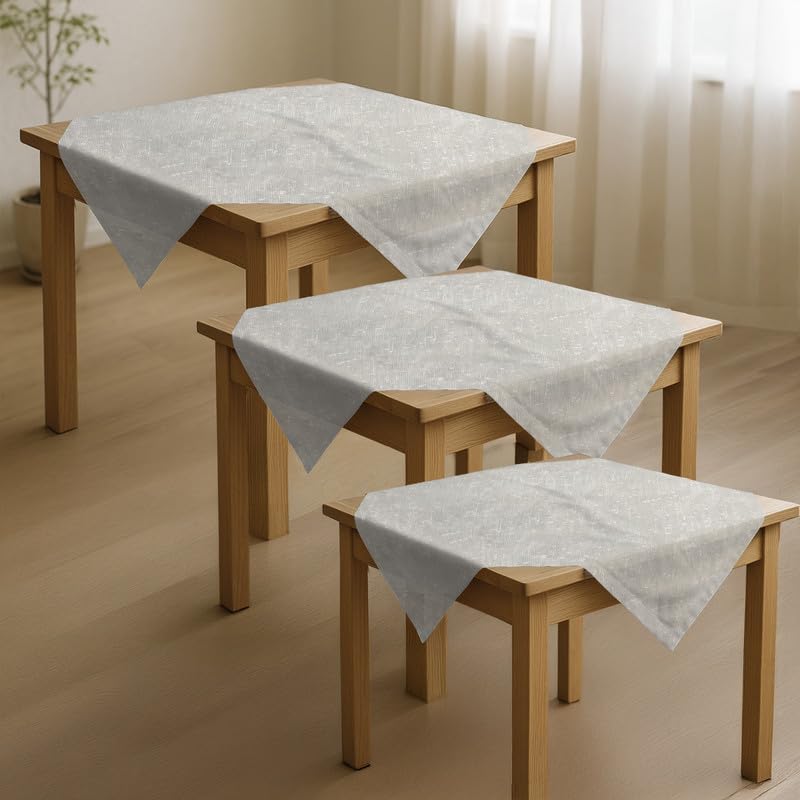 INTEX HOME Tablecloth Set, Semi-Transparent Linen Fabric, Square Design, Lightweight and Wrinkle-Resistant, 80×80 cm Each, Set of 3, Off-White, Elegant Table Covers for Dining and Kitchen