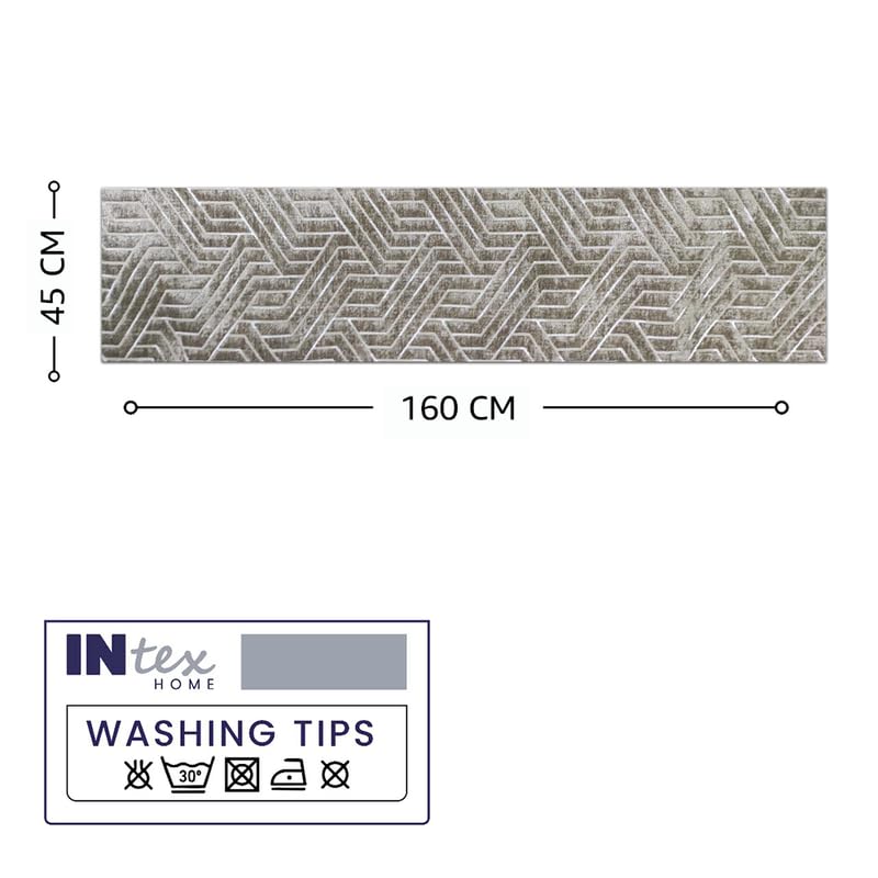 INtex Home Table Runner, Nadia’s Geometric Design in Heavy Duty Velvet Linen Fabric, Elegant Rectangular Accent for Reception Living Room or Special Occasions - 1 Pc- 40 x 130 cm - Café