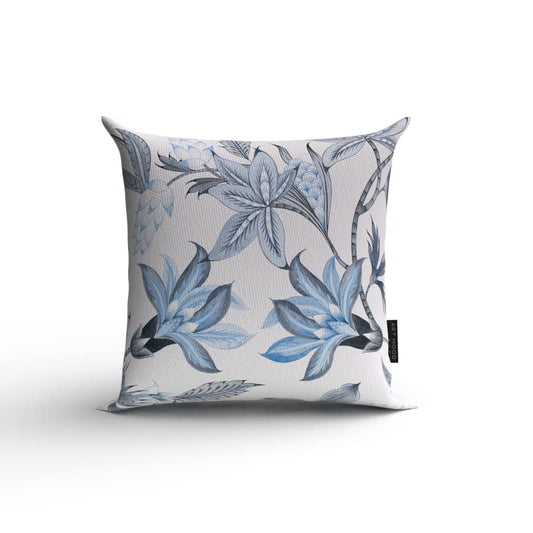 Blue Rosie Velvet Cushion Cover in Blue & White, a plush decorative pillow with an elegant floral rose design, 40x40 cm, adds a touch of timeless romance and luxurious softness to any room