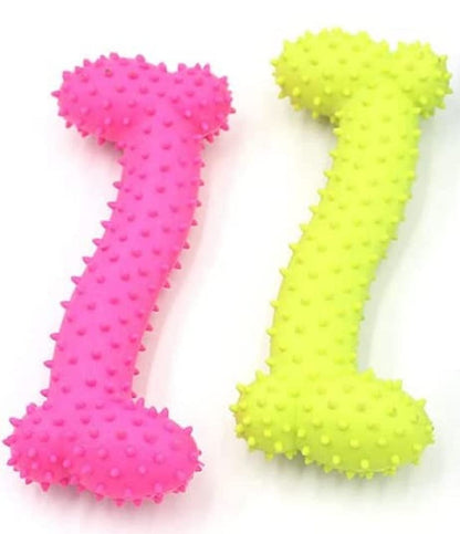 2 Pieces Dog Bone Shape Chew Toy, 11cm, Pink, Yellow, Blue for Puppy and Small Dog